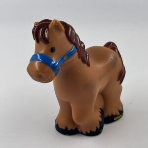 Fisher Price Little People Brown Horse Pony Farm Animal Figure Blue Halter Toy
